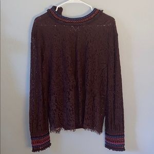 Maroon Long Sleeve Bead Detail Bl-nk Blouse